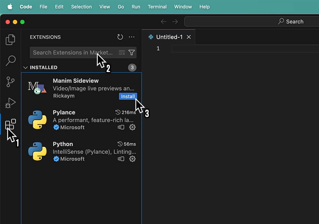 How to install Manim Sideview extension