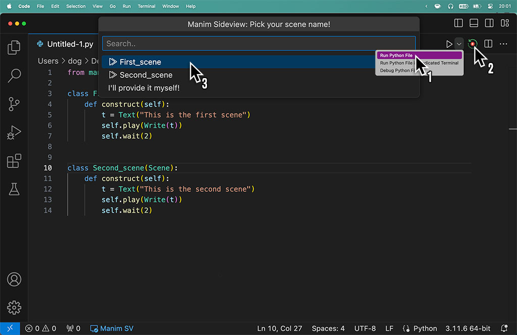 How to run Manim code in Visual Studio Code