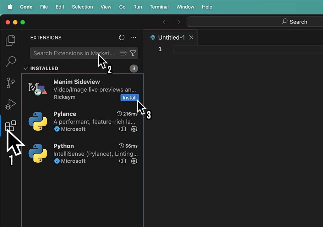 How to install Manim Sideview to VS Code